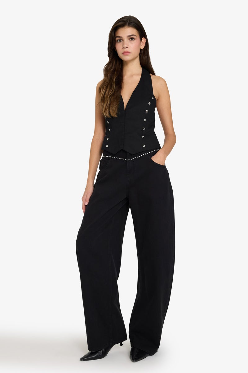 DeFacto Black Woman Halter Collar Gabardine Vest Casual - Image 2